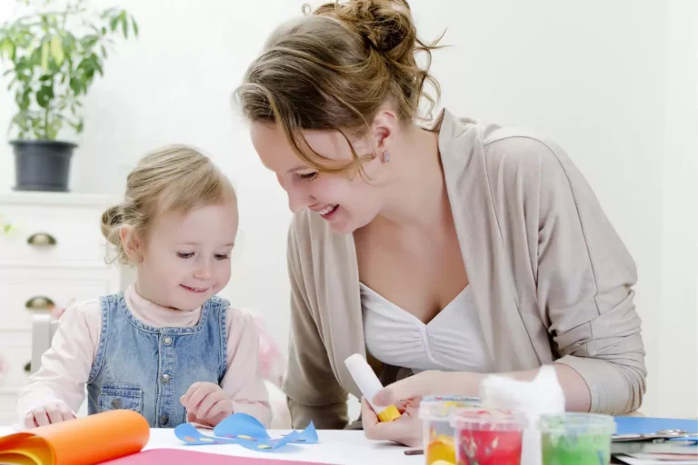 mom and little girl crafting at Easter